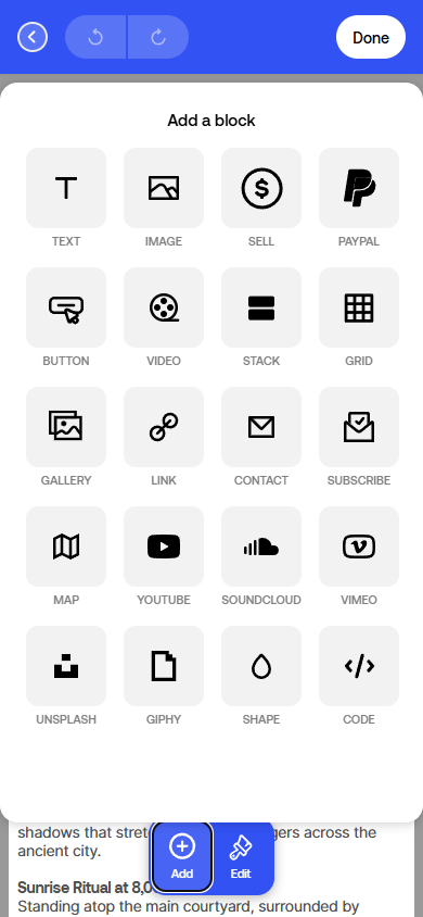 Design settings of the Universe website