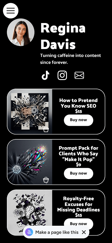 Product catalog built with atom.bio