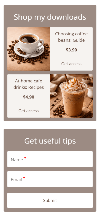 The bottom of the Amazon link in bio page created with Taplink