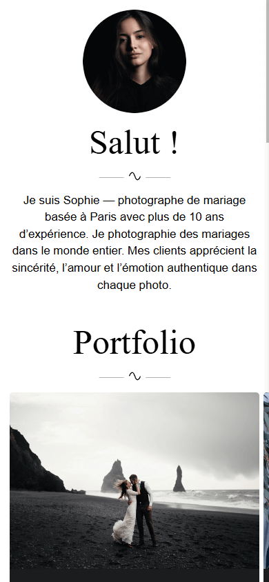 Le haut du design de Linktree pour un photographe