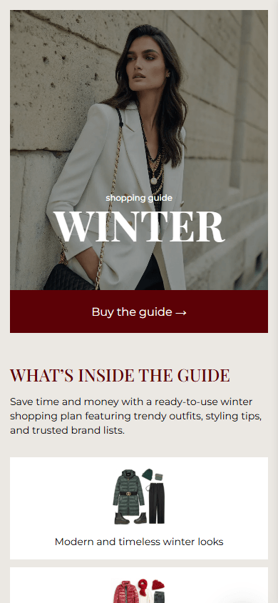 Top of the styling guide creator’s link in bio page example