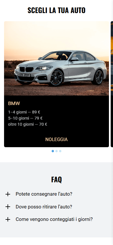 Parte centrale dell’esempio di Linktree per il business auto