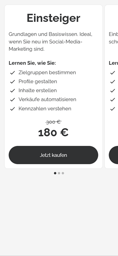 Die erste Folie der Preispläne, erstellt mit dem Block „Preispläne“ von Taplink