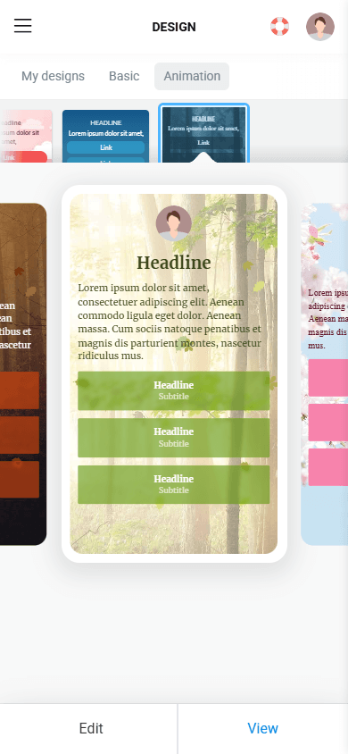 A bright green animated design theme in Taplink