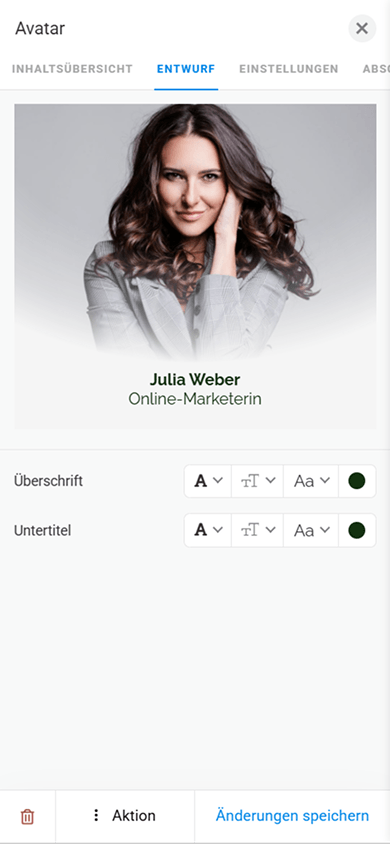 Tab zur Anpassung des Profilbilddesigns in den Einstellungen des Blocks „Avatar“