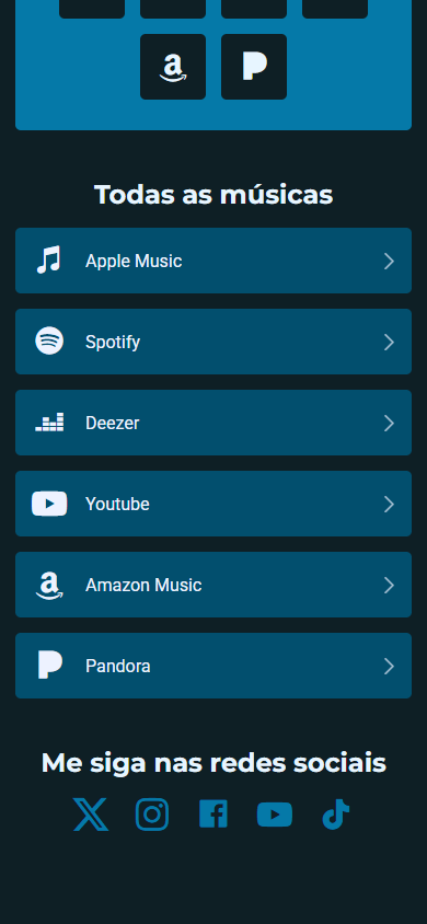 Parte inferior do exemplo de Linktree de um músico