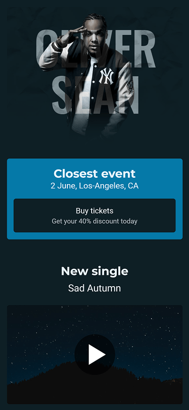 Top of a musician’s Carrd-inspired Taplink website