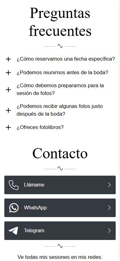 Parte inferior del Linktree de un fotógrafo