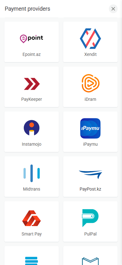 Second part of payment providers in Taplink