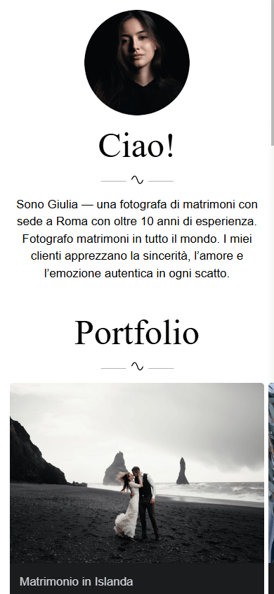 Parte superiore del design del Linktree di un fotografo