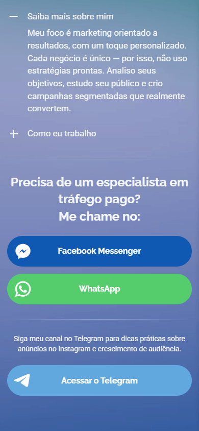 Parte inferior do exemplo de Linktree do marketer