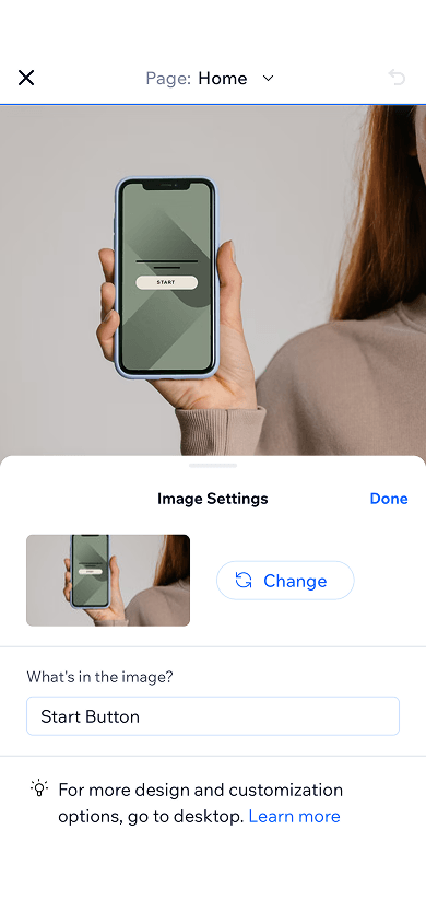 Image settings in Wix’s website editor