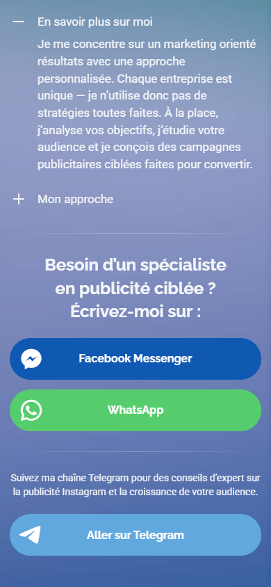 Le bas de l’exemple de Linktree du marketeur