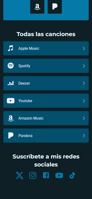 Parte inferior del ejemplo de Linktree de un músico