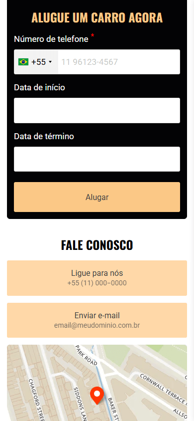 Parte inferior do exemplo de página de Linktree do negócio automotivo