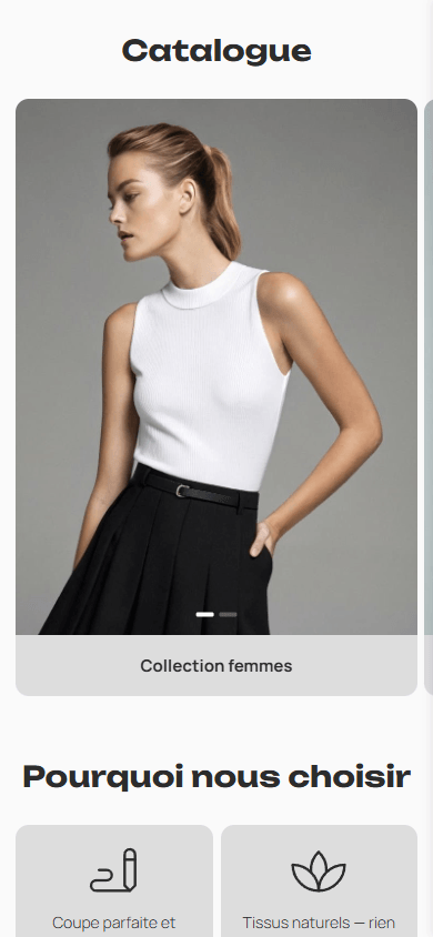 Partie centrale de l’exemple de page de link in bio d’une boutique