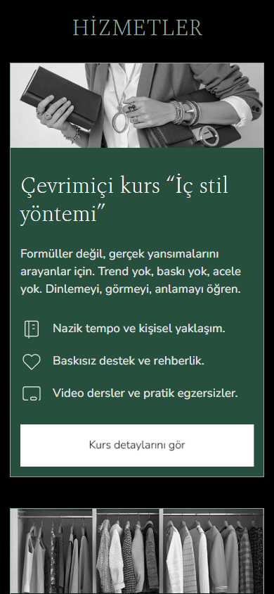 Stilist Linktree tasarımının orta bölümü
