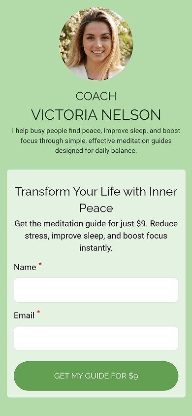Top of the meditation guide page generated with Taplink AI