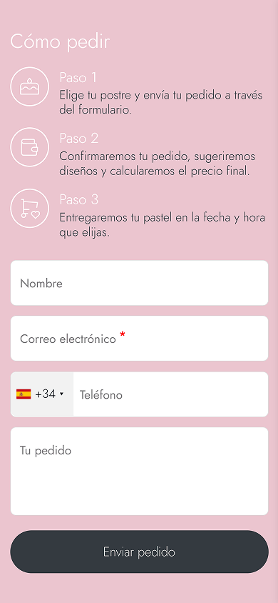 Parte inferior de la página de panadería creada con Taplink