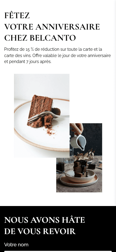 Le bas de l’exemple de Linktree du restaurant