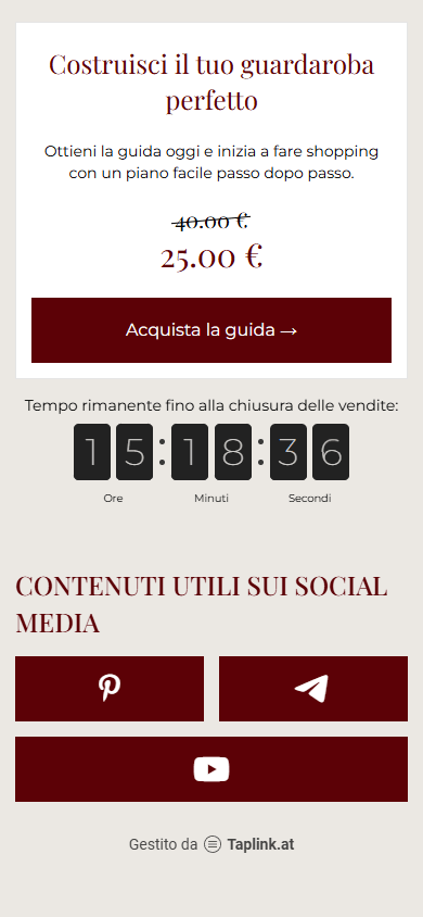 Parte inferiore dell’esempio della pagina di link in bio del creatore della guida