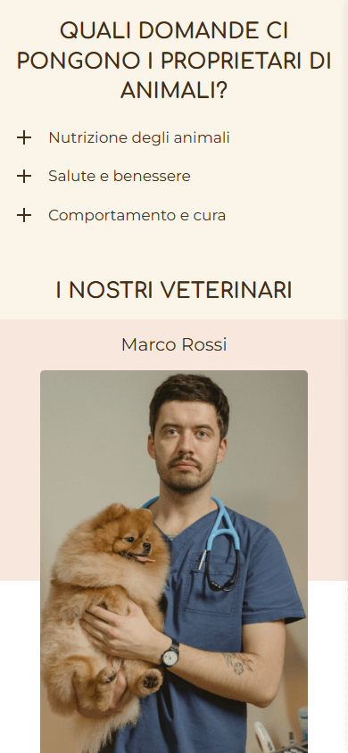 Parte centrale dell’esempio di Linktree della clinica veterinaria