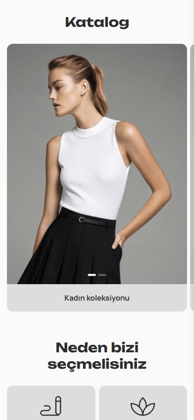 Mağazanın bio link sayfası örneğinin orta kısmı
