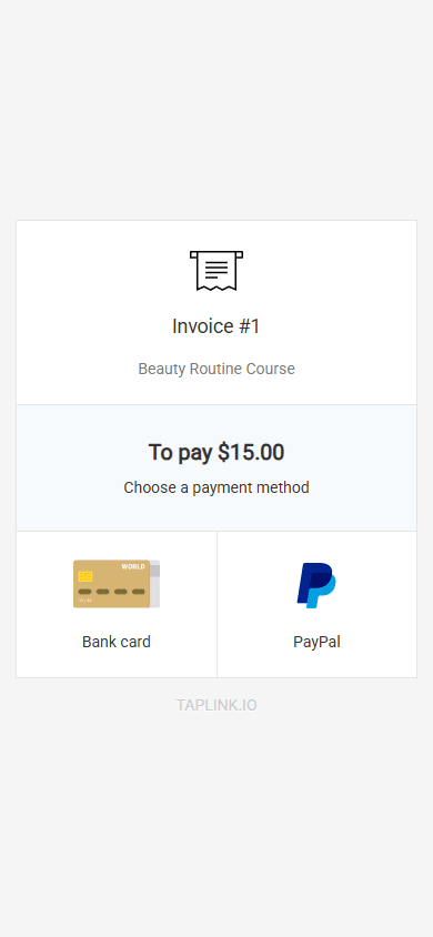 Payment method selection page in the digital product purchase process