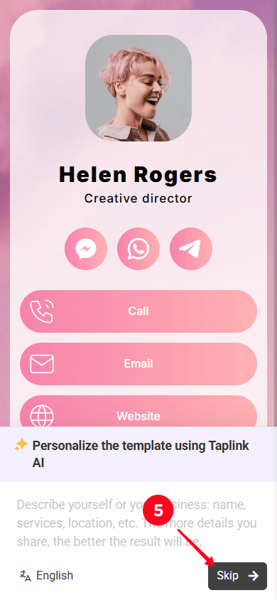 Tapping the Skip button on the link tree template copy prompt entry page