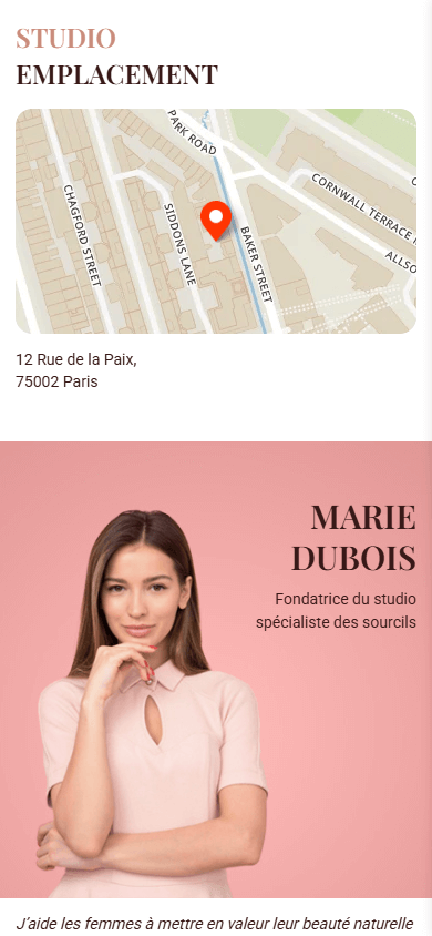 Le bas de l’excellent exemple de Linktree d’une esthéticienne