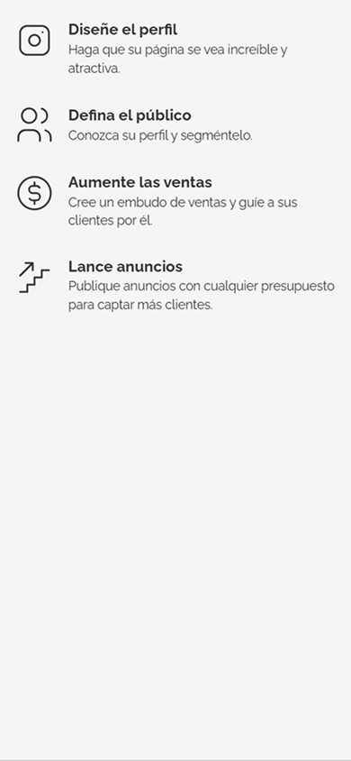 Lista de lo que se aprenderá en el curso, creada con el bloque Medios y texto en Taplink