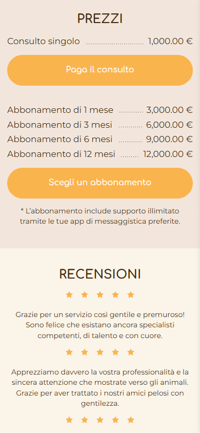 Parte inferiore dell’esempio di Linktree della clinica veterinaria