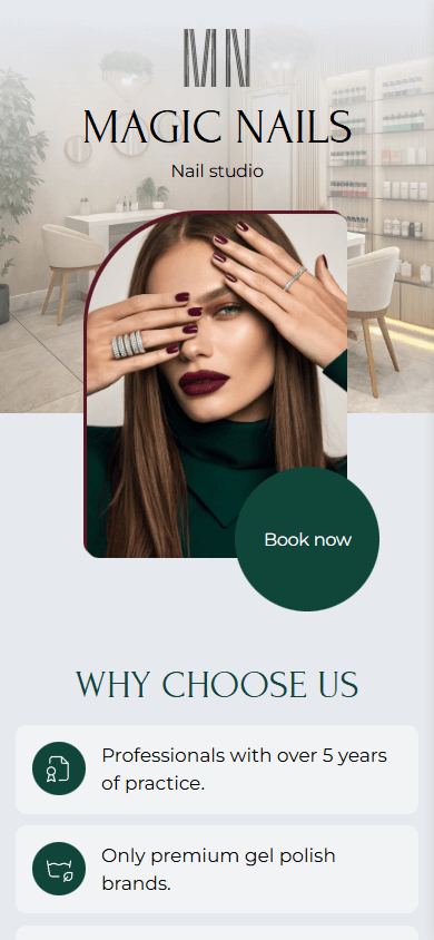 A link in bio page of a nail studio built with Taplink