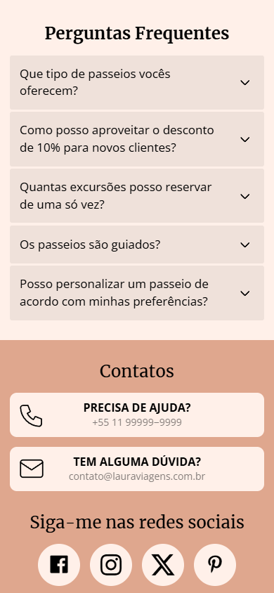 A parte inferior do exemplo da página criada com o Taplink AI