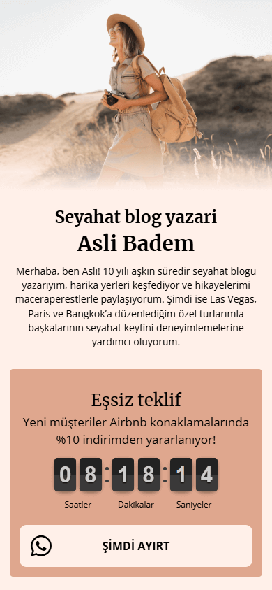 Taplink AI ile oluşturulan sayfanın üst kısmı