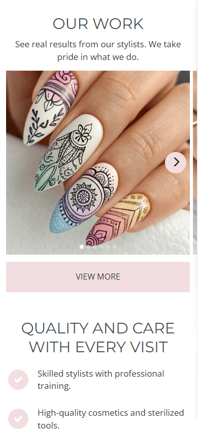 Bottom of the example of the link in bio page of a beauty salon