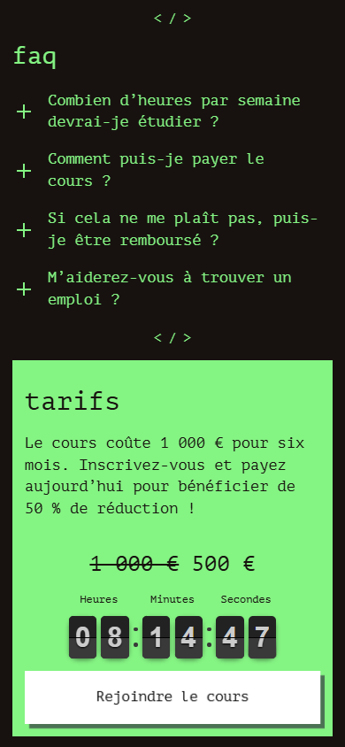 Le bas de l’exemple de Linktree de l’académie