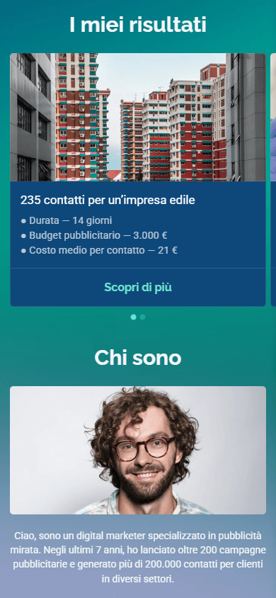 Parte centrale della pagina Linktree del marketer
