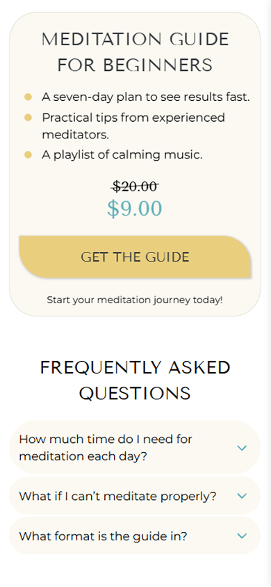 Bottom of the page selling meditation guide created with Taplink