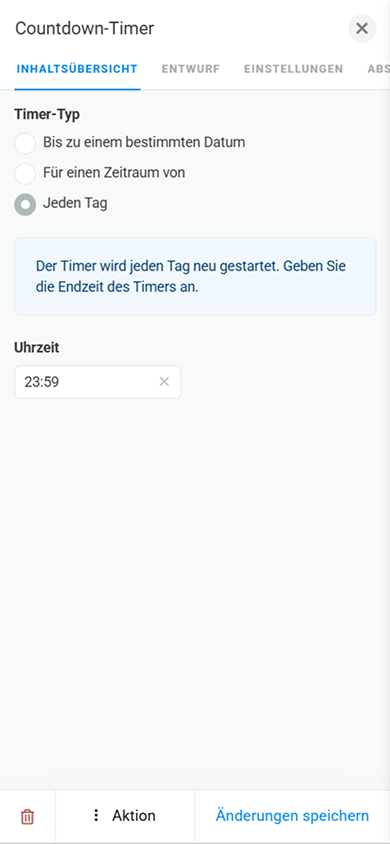 Seite mit Parametereinstellungen des Blocks „Zeitschaltuhr“ in Taplink