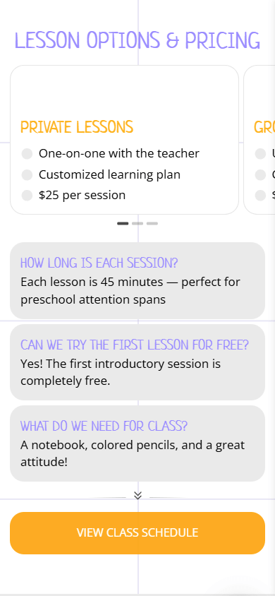 Middle of the example of the children’s school link in bio page