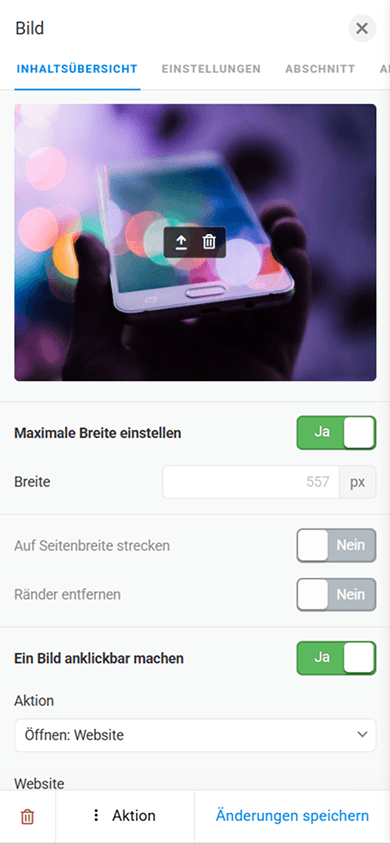 Seite mit Bildeinstellungen im Link-in-Bio-Tool Taplink