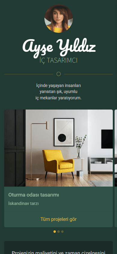 Tasarımcıya ait Linktree örneğinin üst kısmı