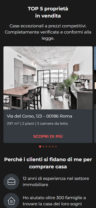 Parte centrale dell’esempio di Linktree dell’agente immobiliare