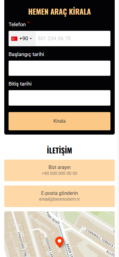 Otomotiv işletmesine ait Linktree sayfası örneğinin alt kısmı