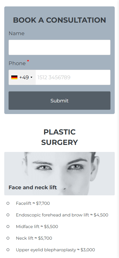 Middle of the digital business card example for a doctor