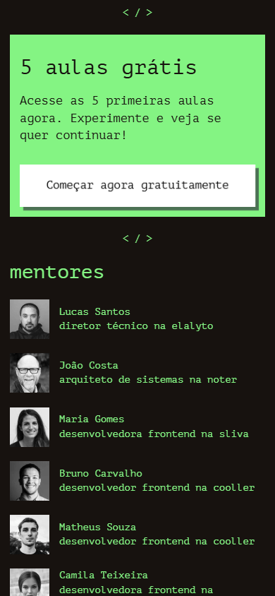 Parte central do exemplo de Linktree da academia de TI