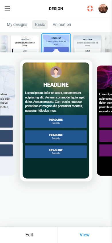 A design theme featuring a green background and blue buttons in Taplink