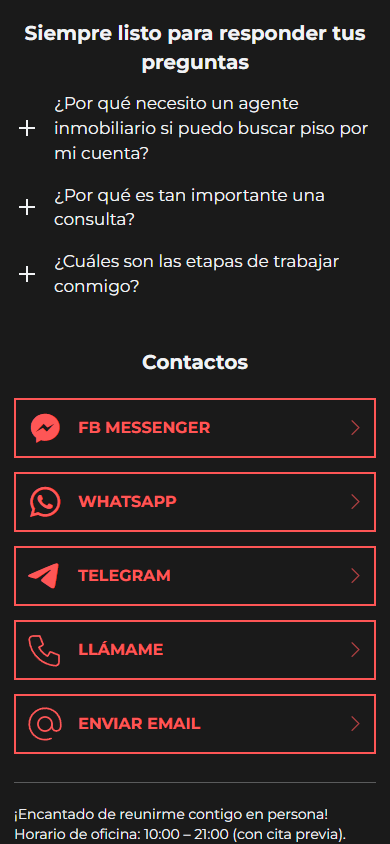 Parte inferior del ejemplo de Linktree de un negocio de bienes raíces