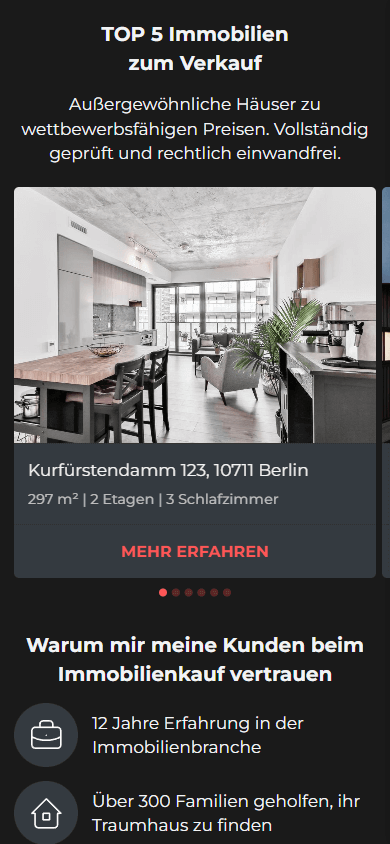 Der mittlere Bereich des Linktree-Beispiels von Immobilienmakler:innen